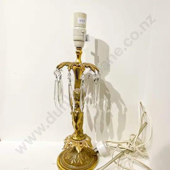 Brass Figural Table Lamp with Crystal Droplets