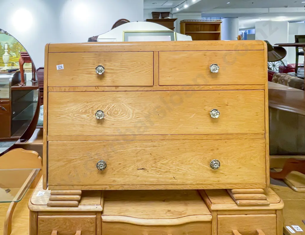 Oak Low Boy with Small Mirrored Gallery Back Image 1++