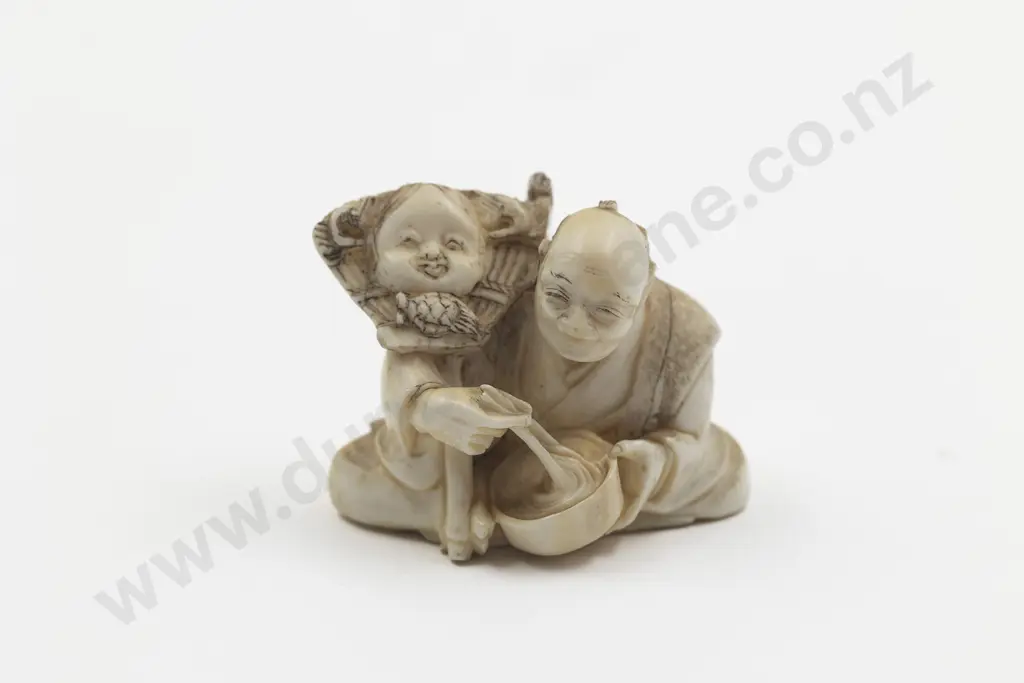 Japanese Ivory Netsuke Of A Noh Mask Maker Image 1++