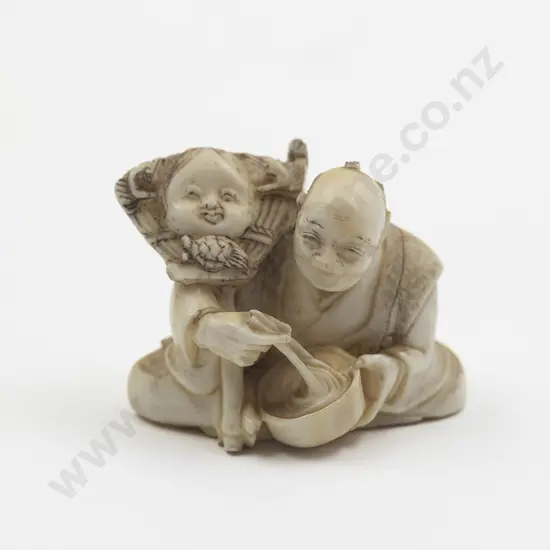 Japanese Ivory Netsuke Of A Noh Mask Maker