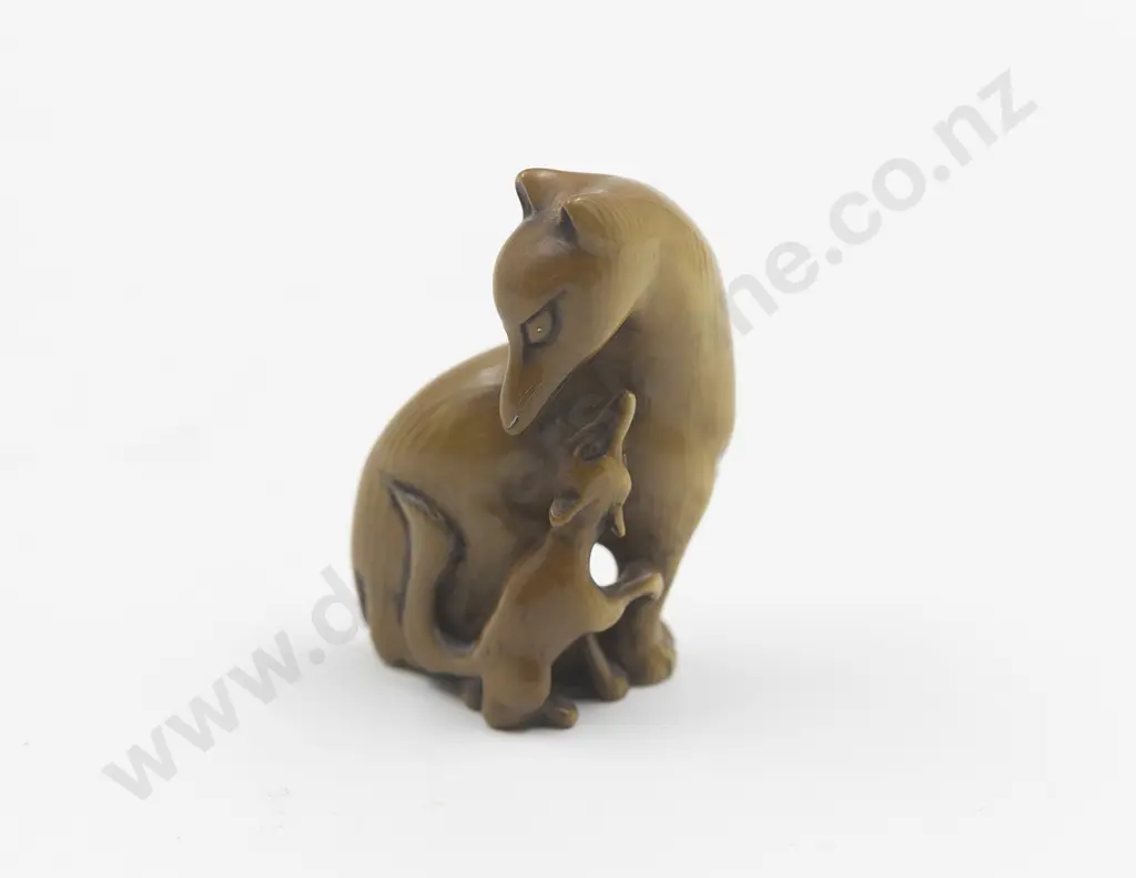 Japanese Ivory Netsuke Of A Fox And Cub Image 1++