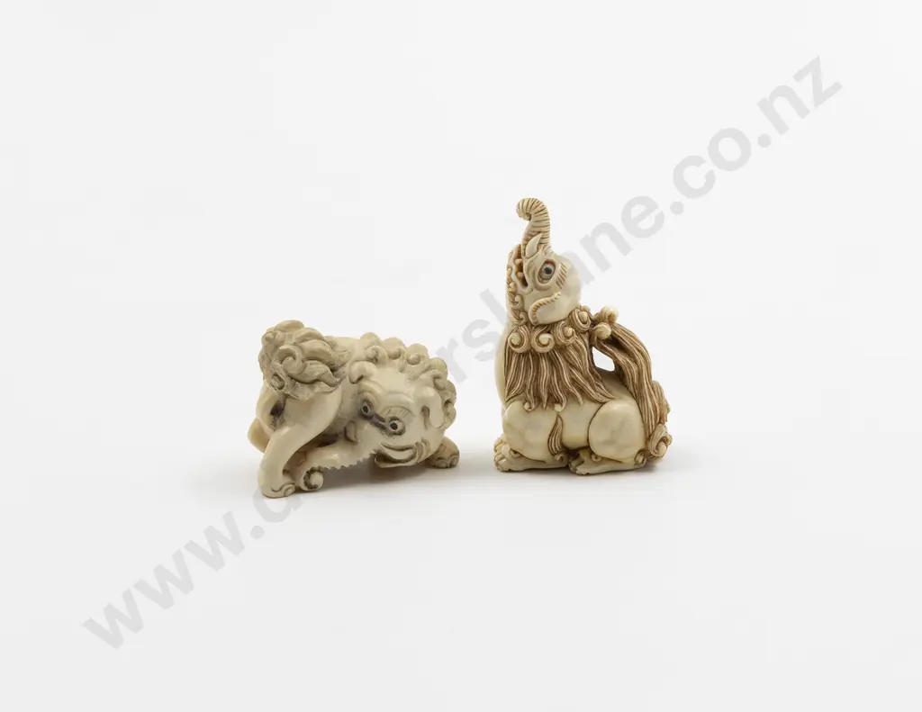 Two Japanese Ivory Netsuke Of Mythical Baku Image 1++