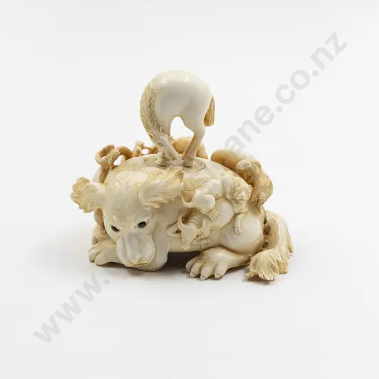 A 19th Century Chinese Lidded Box Carved As A Shishi