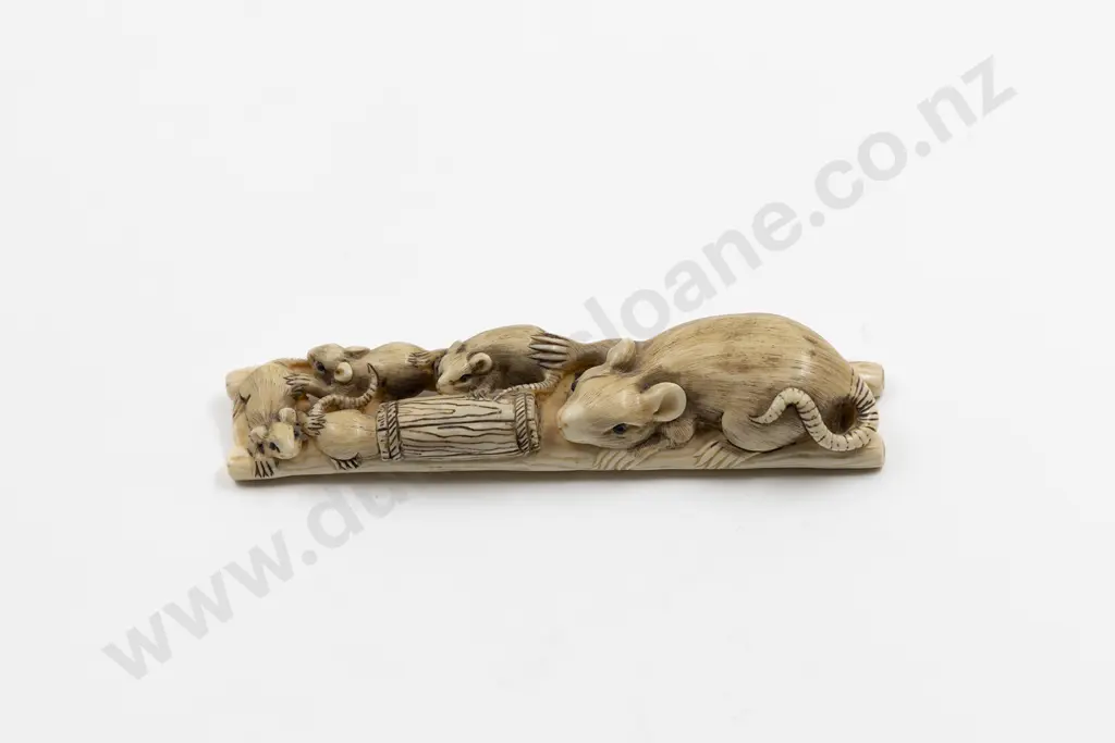 Japanese Ivory Okimono Carved As Rats On A Ladder Image 1++