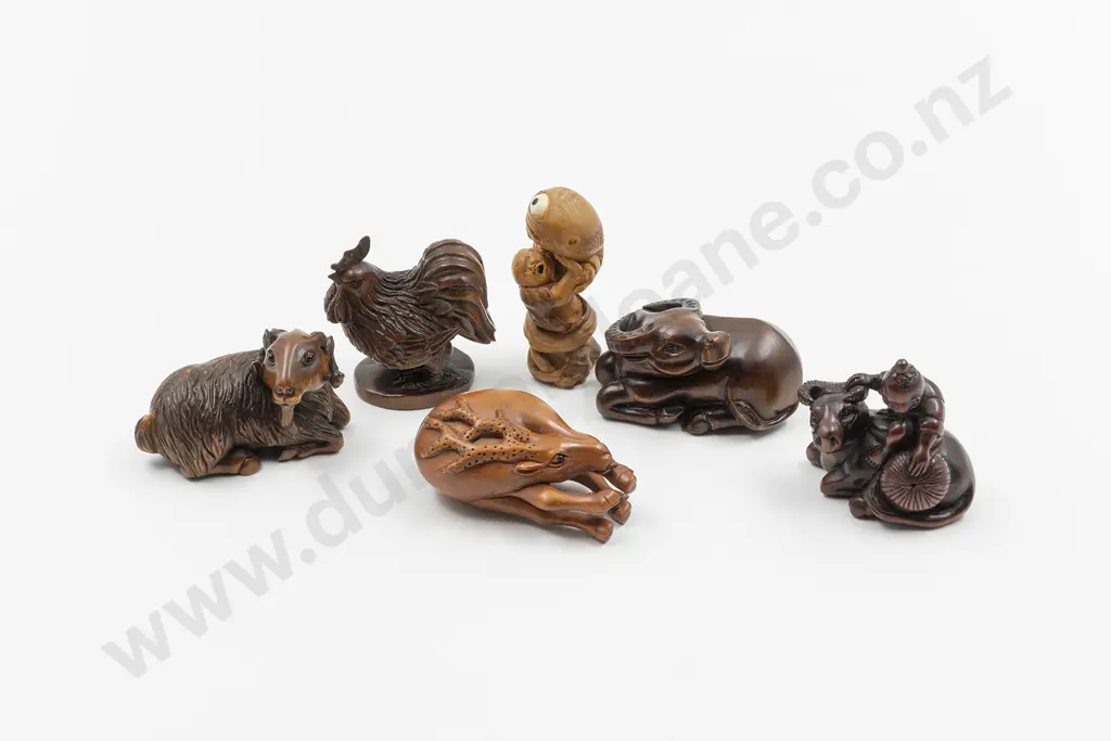 Six Assorted Japanese Wood Netsuke Image 1++