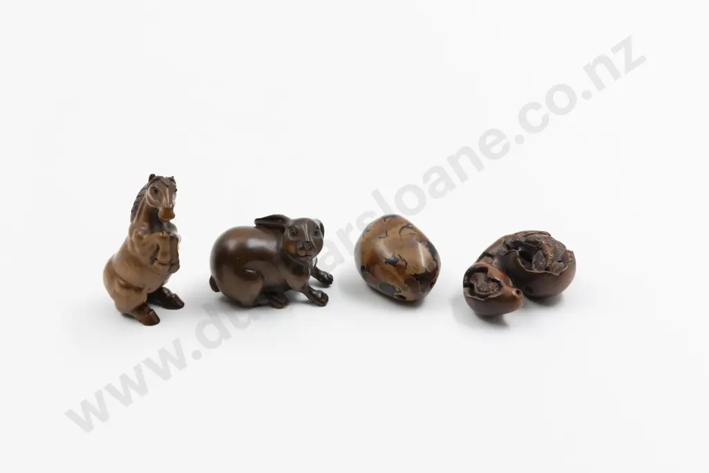Four Assorted Japanese Wood Netsuke Image 1++