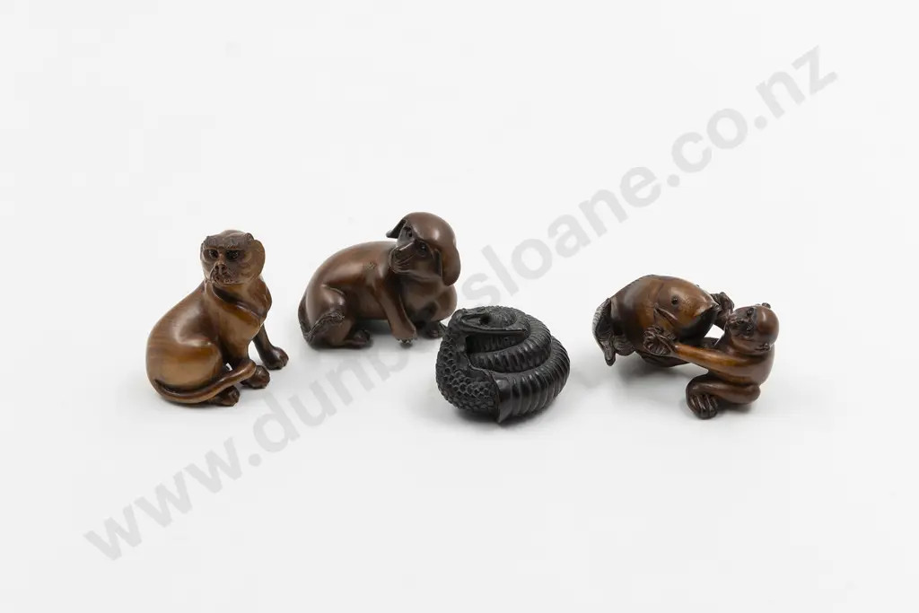 Four Assorted Japanese Wood Netsuke Image 1++