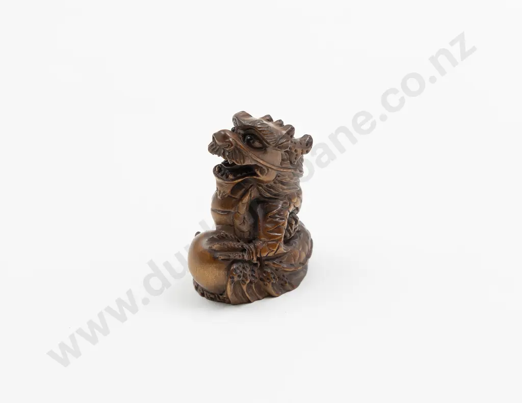 Japanese Carved Wood Netsuke Of A Dragon Image 1++