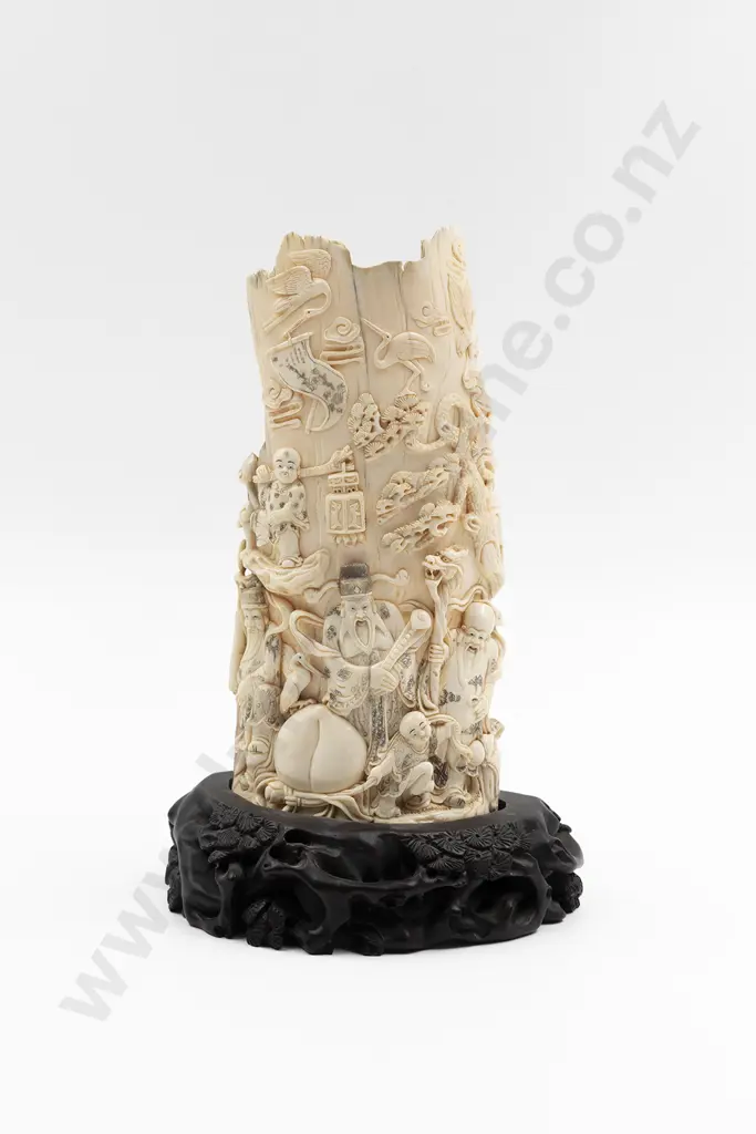 A Superb Chinese Carved Mammoth Tusk Image 1++