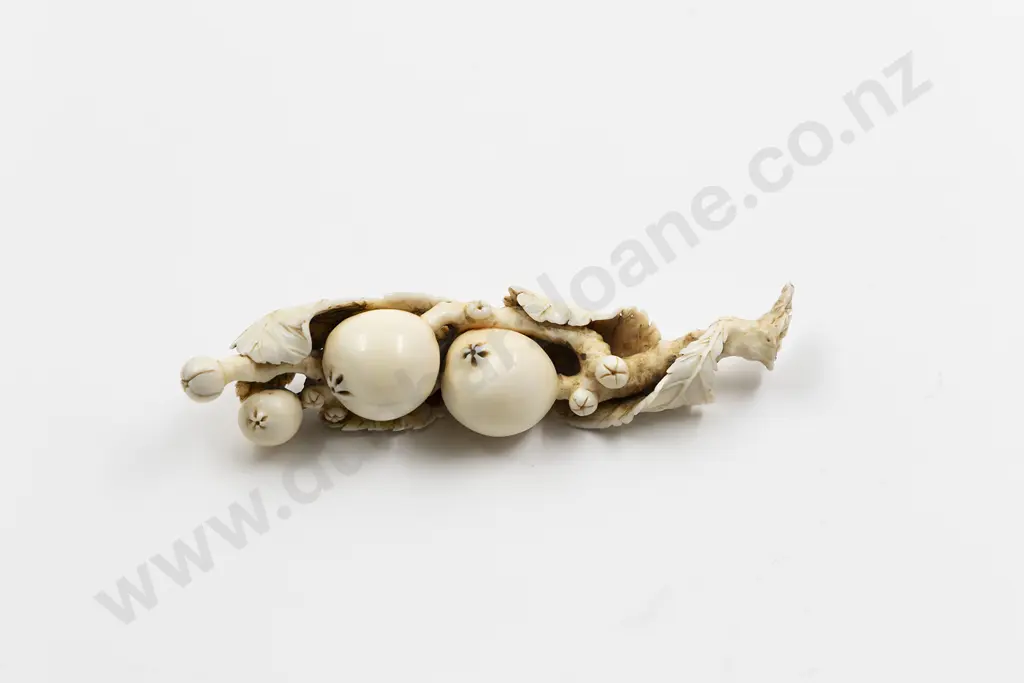 Japanese Ivory Okimono of Persimmons On A Branch Image 1++