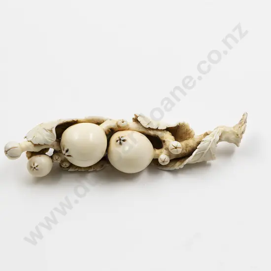 Japanese Ivory Okimono of Persimmons On A Branch