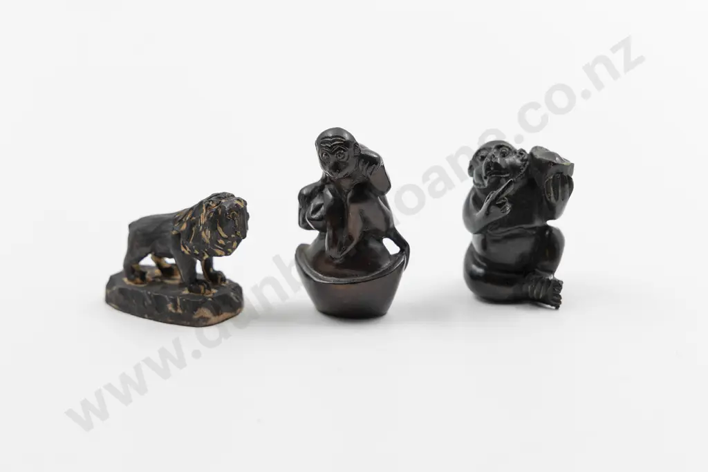 Three Assorted Japanese Wood Netsuke Image 1++