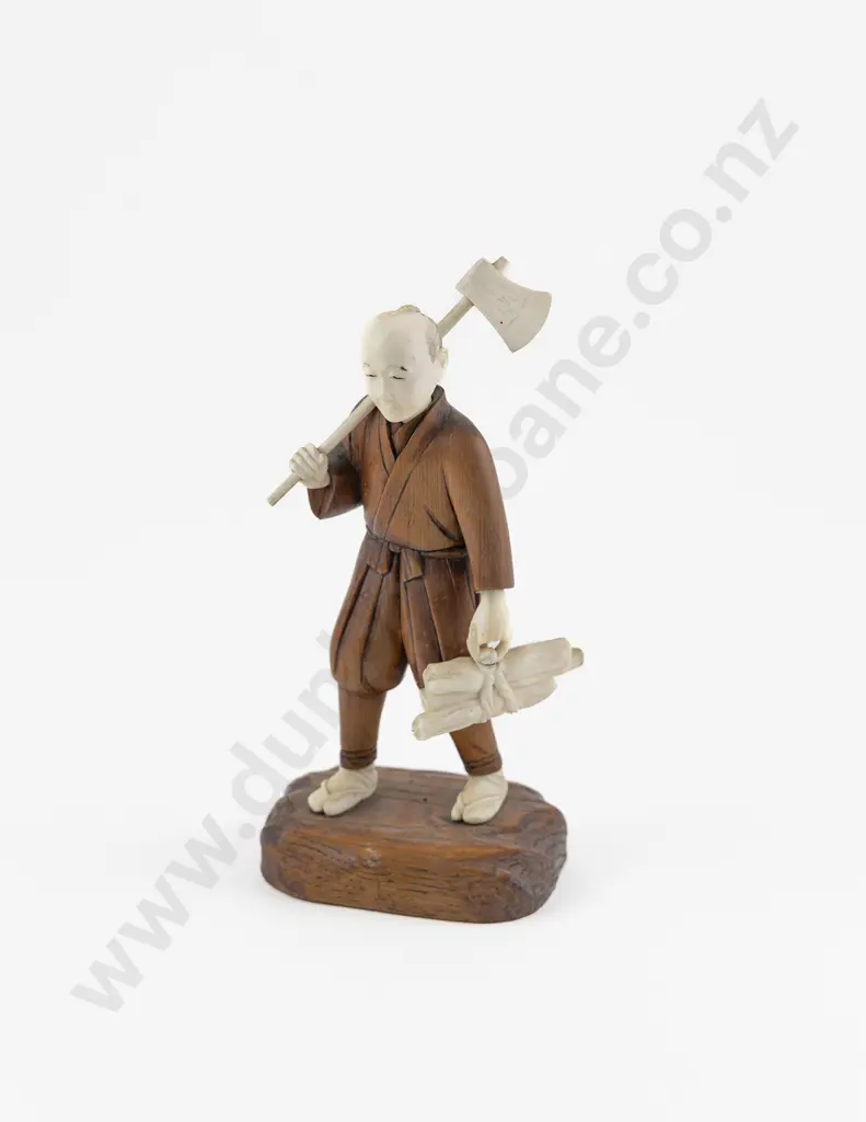 Japanese Wood and ivory Figure of a Wood Cutter Image 1++