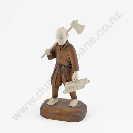 Japanese Wood and ivory Figure of a Wood Cutter