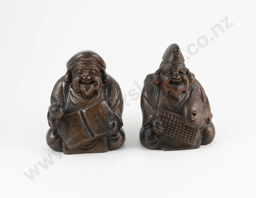 Two Japanese Edo Period Bizen Figures of Daikoku and Eibisu Image 1++