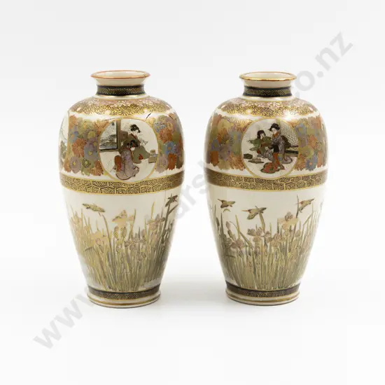 A Pair Of Satsuma Meiji Period Vases by Eizan Kawamoto