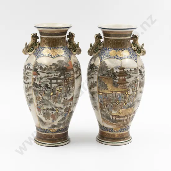 A Fine Pair Of Satsuma Meiji Period Vases by Yokohama Hattori