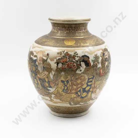 A Large and Impressive Japanese Meiji Period Satsuma Ovoid Vase by Gyokusen