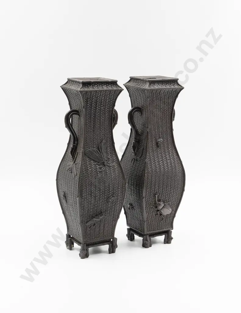 A Pair Of Meiji Period Bronze Vases by Shokoben Image 1++