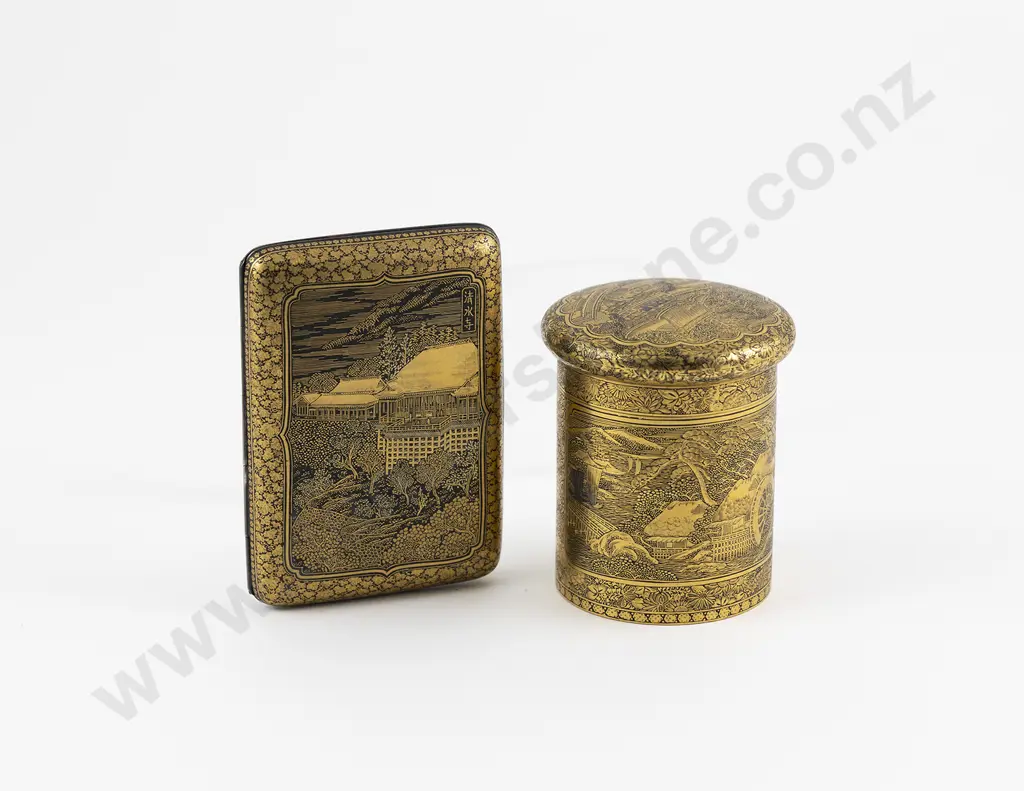 Japanese Meiji Period Komai Damascene Cigarette Case And Lidded Box Image 1++