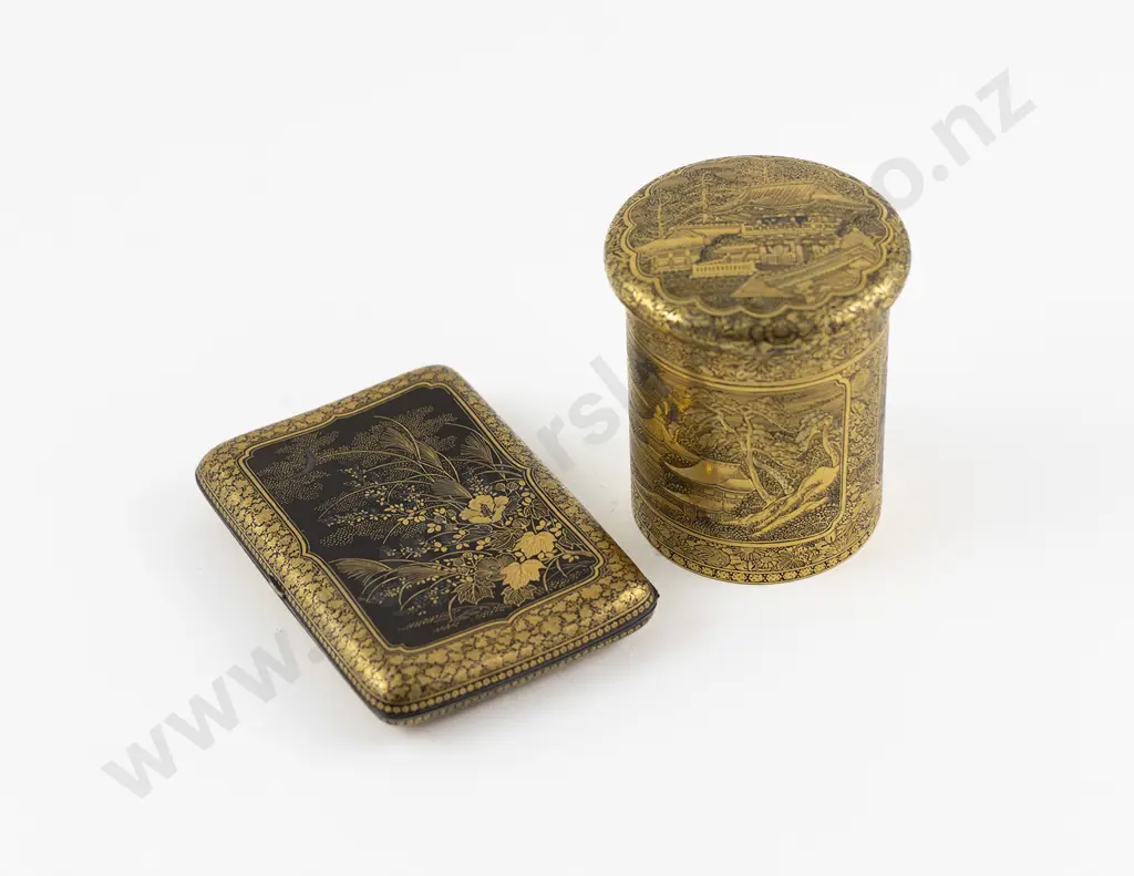 Japanese Meiji Period Komai Damascene Cigarette Case And Lidded Box Image 1++