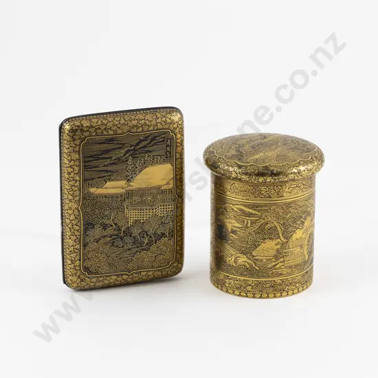 Japanese Meiji Period Komai Damascene Cigarette Case And Lidded Box