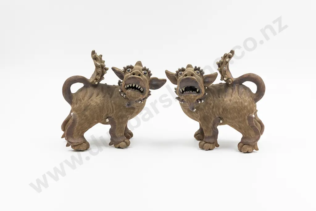 A Pair Of Japanese Stoneware Shiwan Komainu (Lion Dogs) Image 1++
