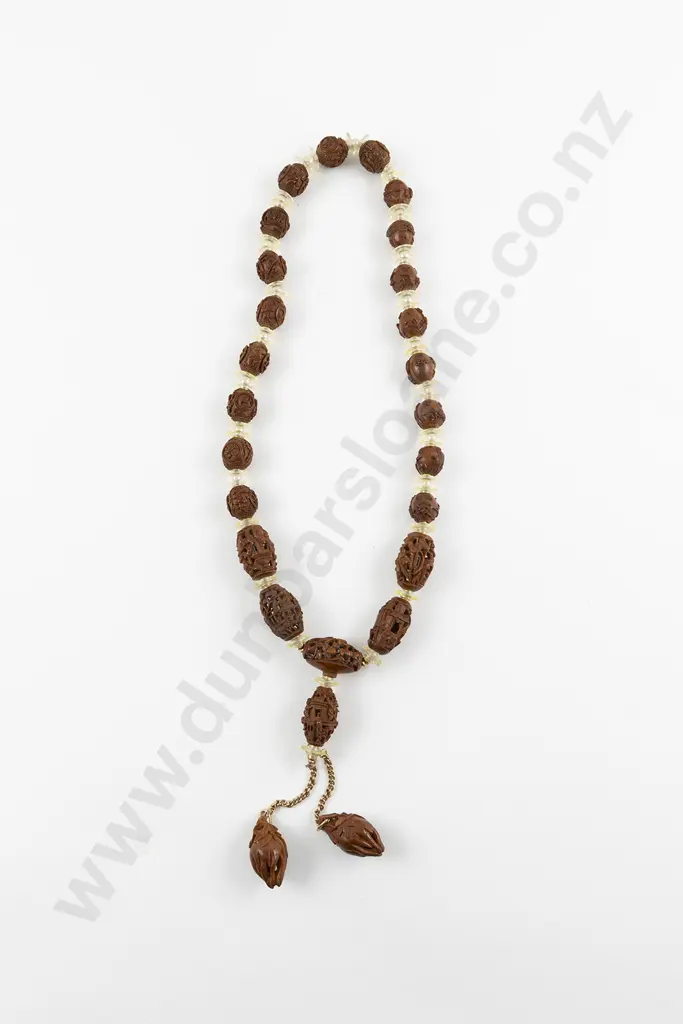 19th Century Chinese Necklace Carved From Cherry and Peach Stones Image 1++