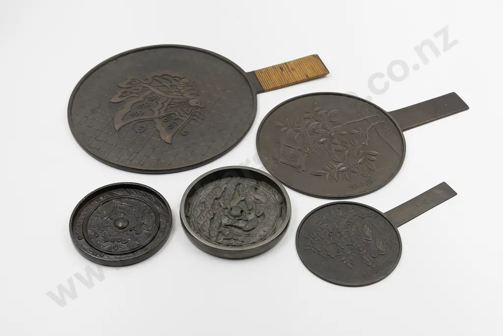 A Collection Of Five Japanese Muromachi and Edo Period Bronze Mirrors Image 1++