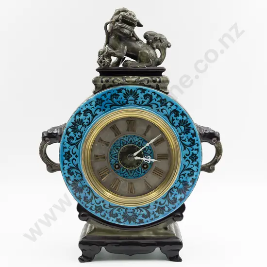 A Good Jules Viellard Bordeaux French 19th Century Chinoiserie Majolica Mantle Clock