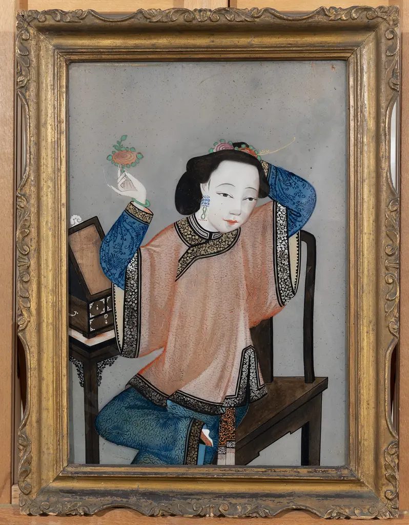 A Chinese Late Qing Dynasty Reverse Painting On Glass Image 1++