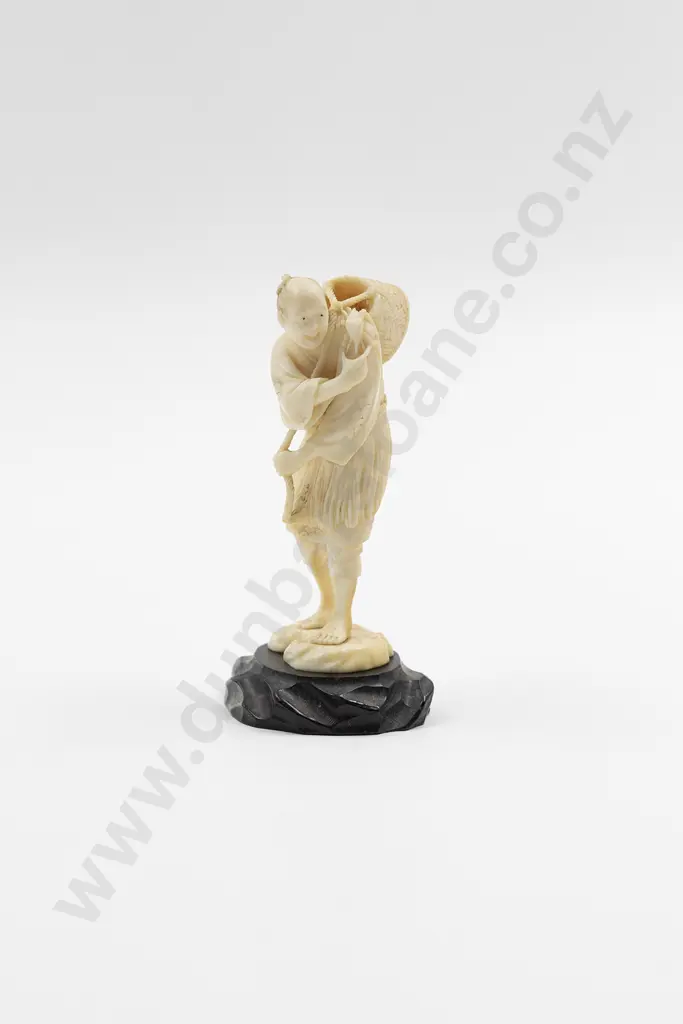 Signed Ivory Figure of Standing Fisherman Image 1++