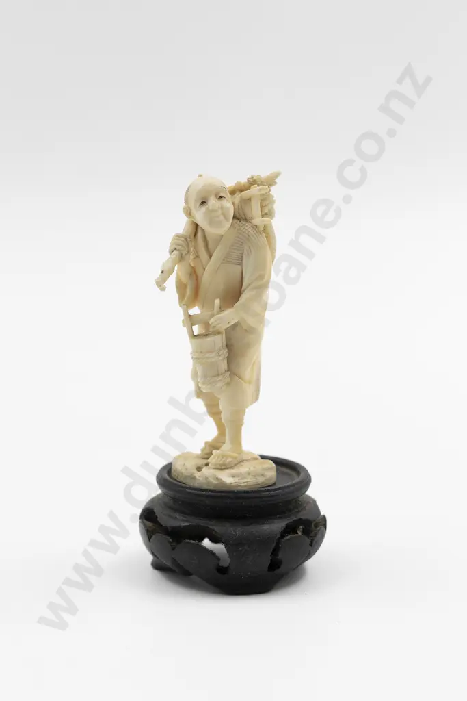 Signed Ivory Figure of Standing Water Carrier Image 1++