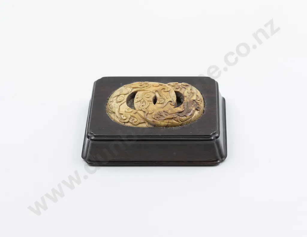 Carved Ivory Two Intertwined Rings inset on Rosewood Platform Image 1++