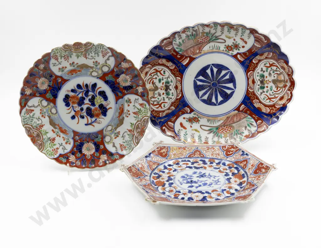 Three Japanese Meiji Period Imari Plates Image 1++