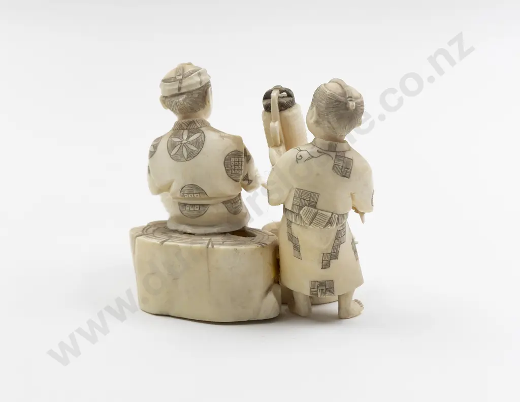 Japanese Signed Carved Ivory Group of Lantern Painters Image 1++
