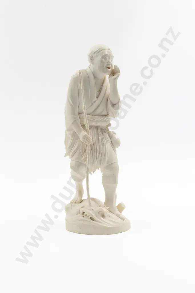 Meiji Period Japanese Signed Carved Ivory Figure of a Standing Fisherman Image 1++