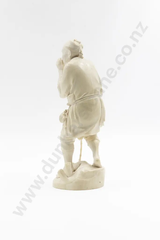 Meiji Period Japanese Signed Carved Ivory Figure of a Standing Fisherman Image 1++