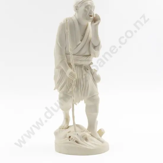 Meiji Period Japanese Signed Carved Ivory Figure of a Standing Fisherman