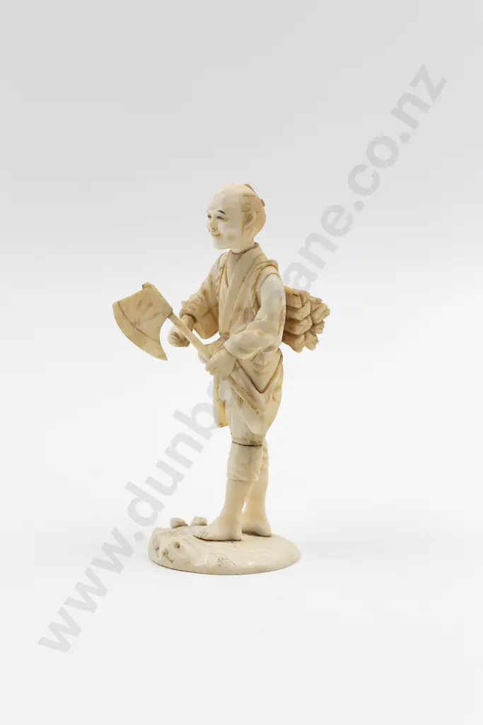 Signed Carved Ivory Figure Of A Woodsman Image 1++