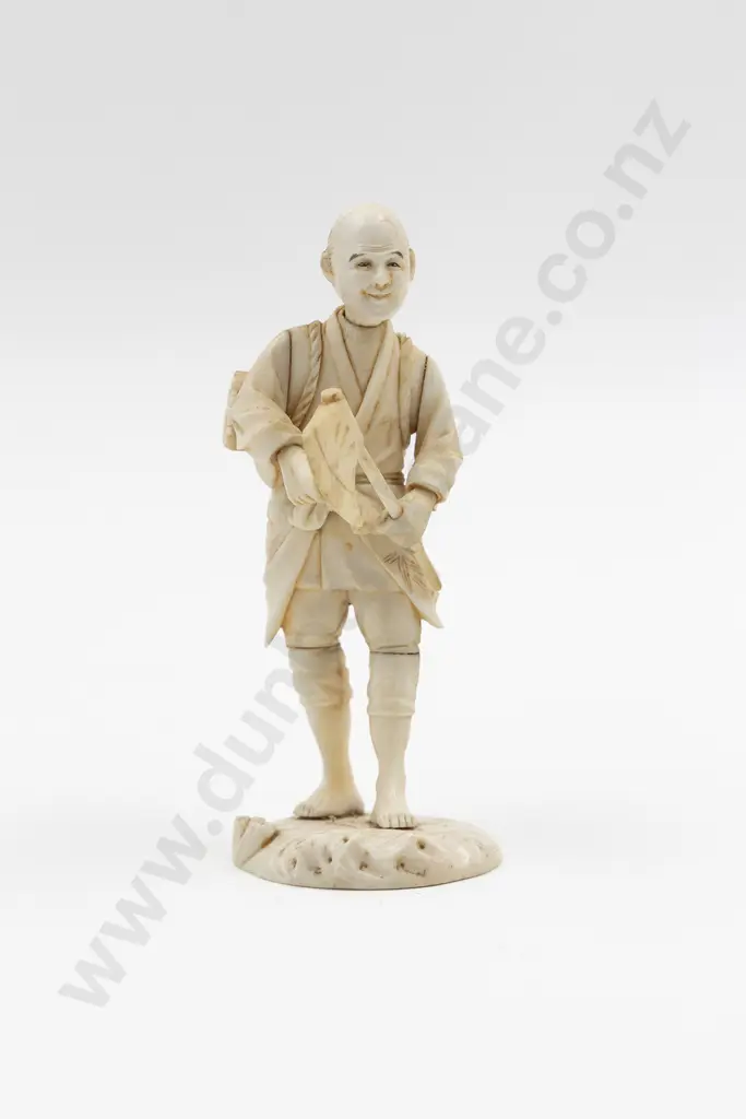 Signed Carved Ivory Figure Of A Woodsman Image 1++
