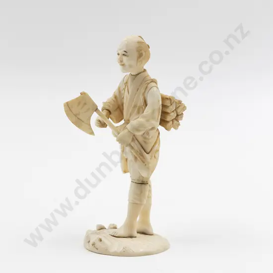 Signed Carved Ivory Figure Of A Woodsman
