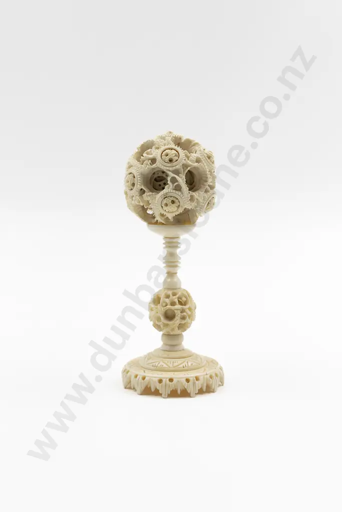 Carved Ivory Puzzle Ball on Stand Image 1++