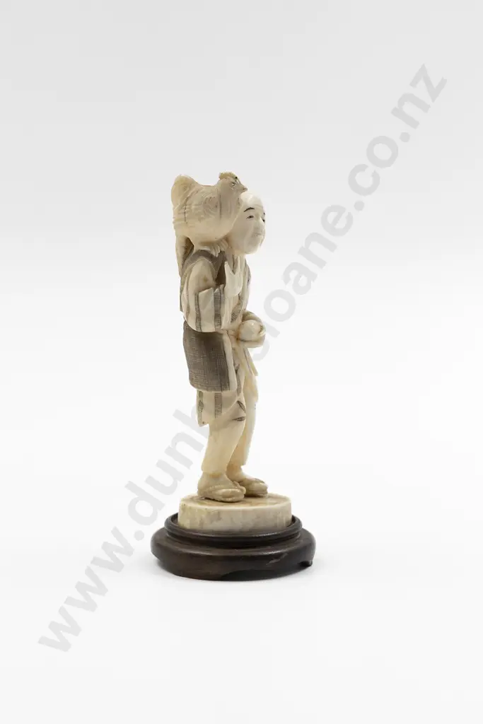 Signed Carved Ivory Standing Figure of Poultry Farmer Image 1++