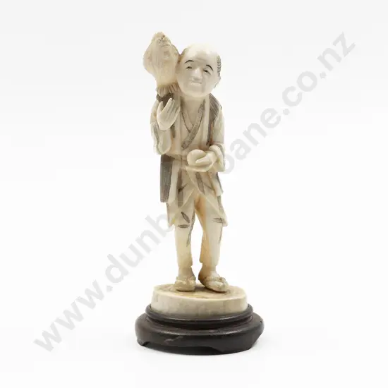 Signed Carved Ivory Standing Figure of Poultry Farmer