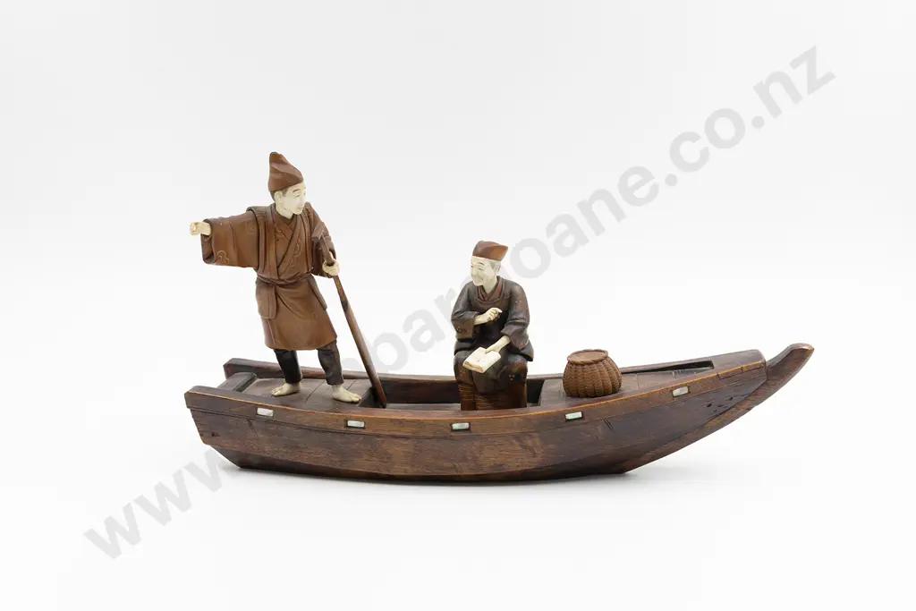 Meiji Period Japanese Signed Carved Wood and Ivory Okimono (Sculptural Ornament) Image 1++