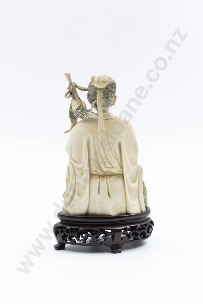 Chinese Carved Ivory Figure of Seated Fisherman Image 1++