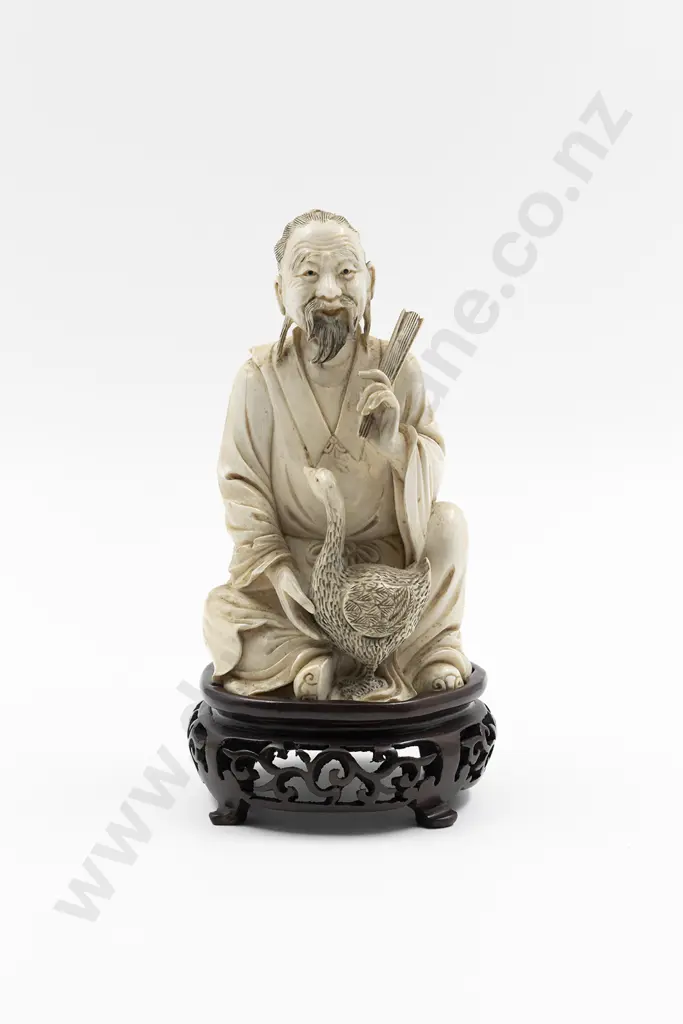 Chinese Carved Ivory Figure of Seated Farmer Image 1++