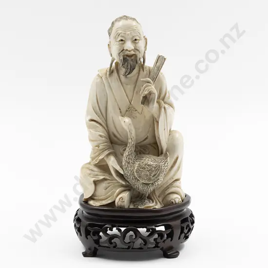 Chinese Carved Ivory Figure of Seated Farmer