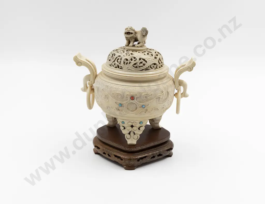 Chinese Carved Ivory Koro and Cover Image 1++